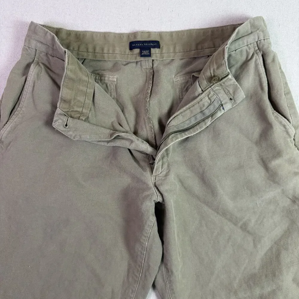 Banana Republic Linen Cotton Straight Leg Khaki Chino Pants Men's 34x30 Safari